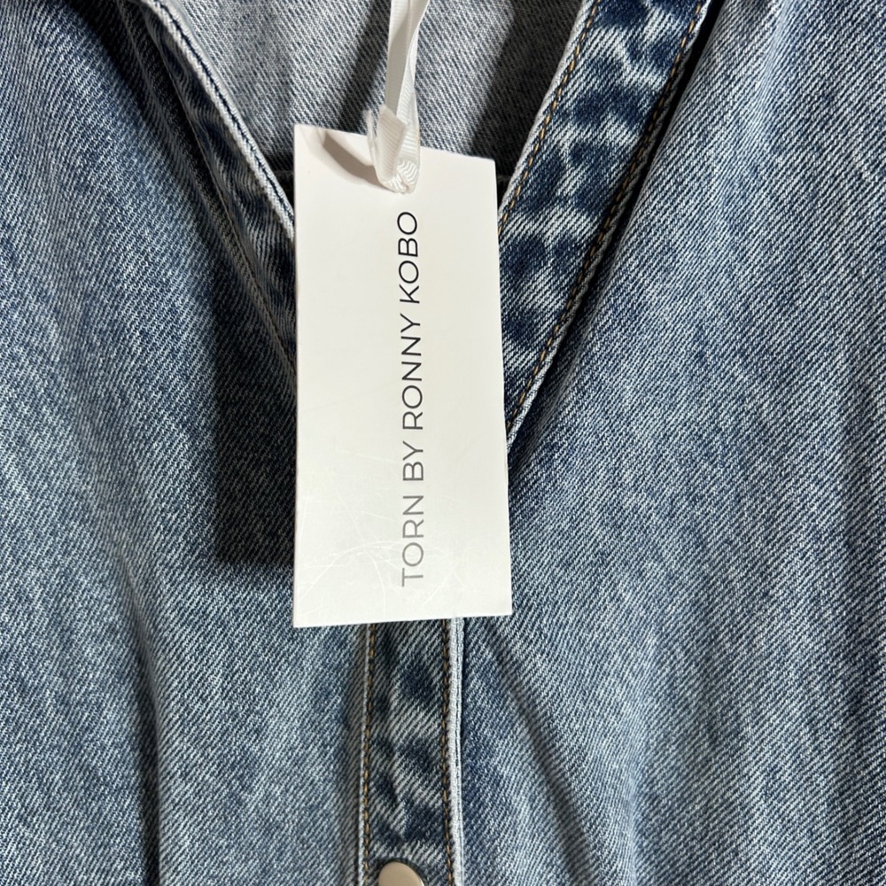 Torn By Ronny Kobo Edie Pleat Waist Denim Shirt Dress size Large $228 NWT - Picture 13 of 13